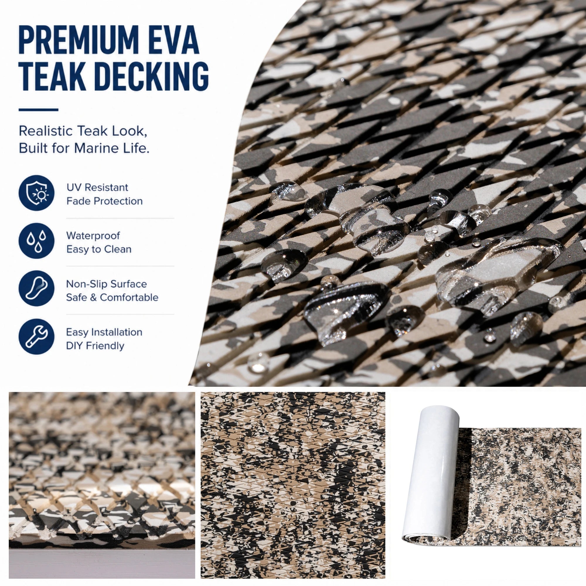 PoseidonDeck beach camo diamond EVA foam boat flooring for fishing boats and marine deck mats #color_beach-camo