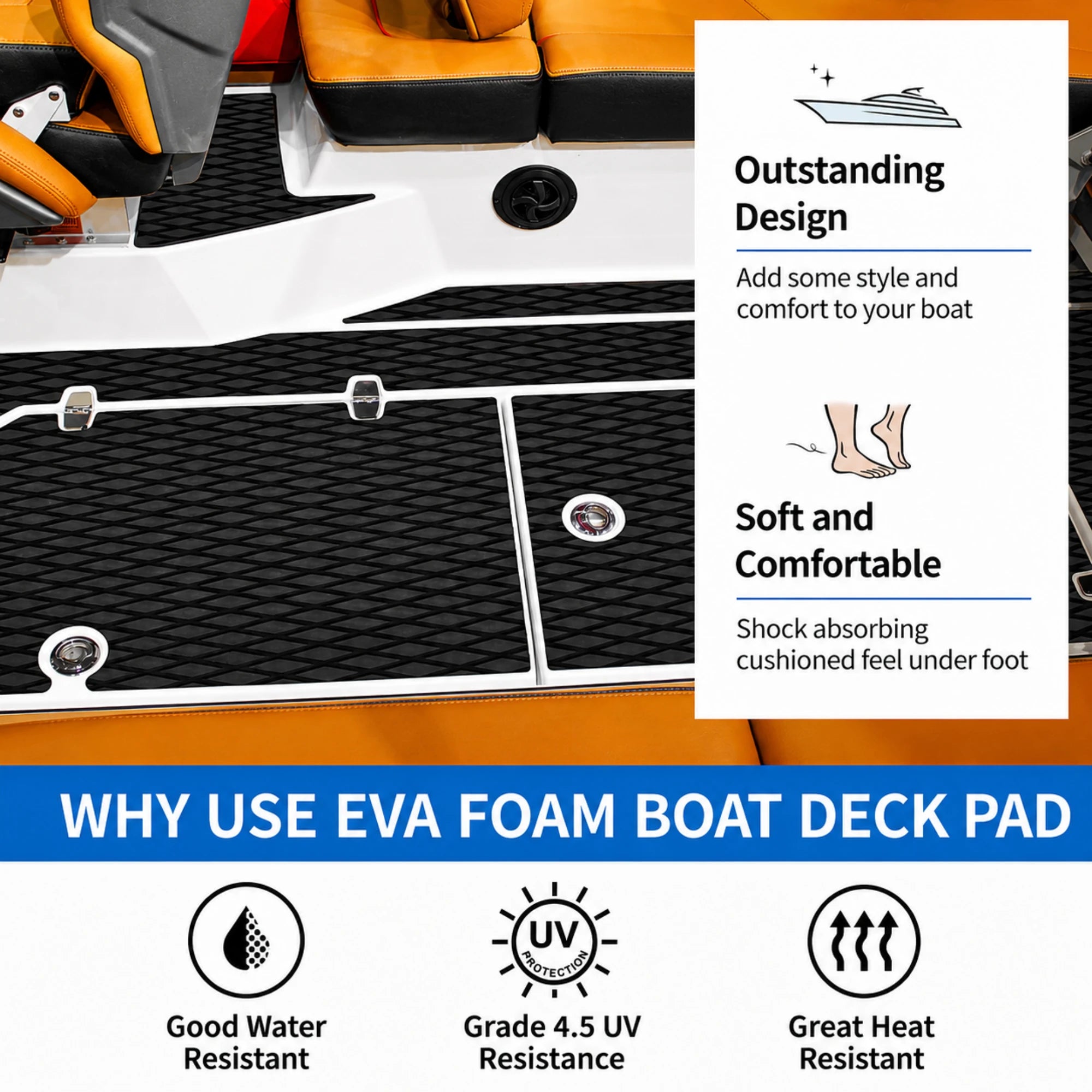 PoseidonDeck small diamond black camo EVA foam boat flooring for non-slip marine deck mats #color_small-diamond-black