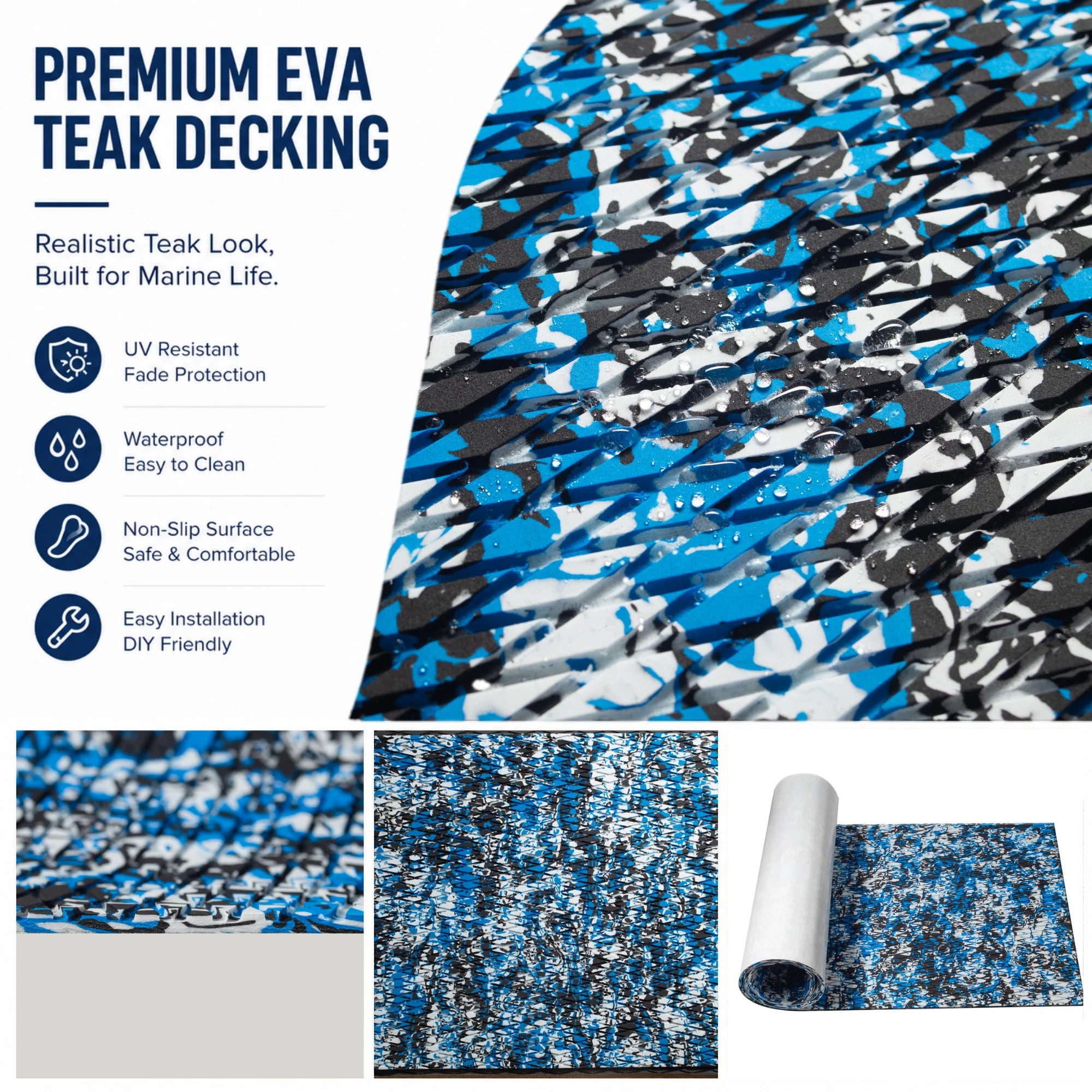 PoseidonDeck sapphire camo diamond EVA foam boat flooring sheet for pontoon and fishing boat decks #color_sapphire-camo