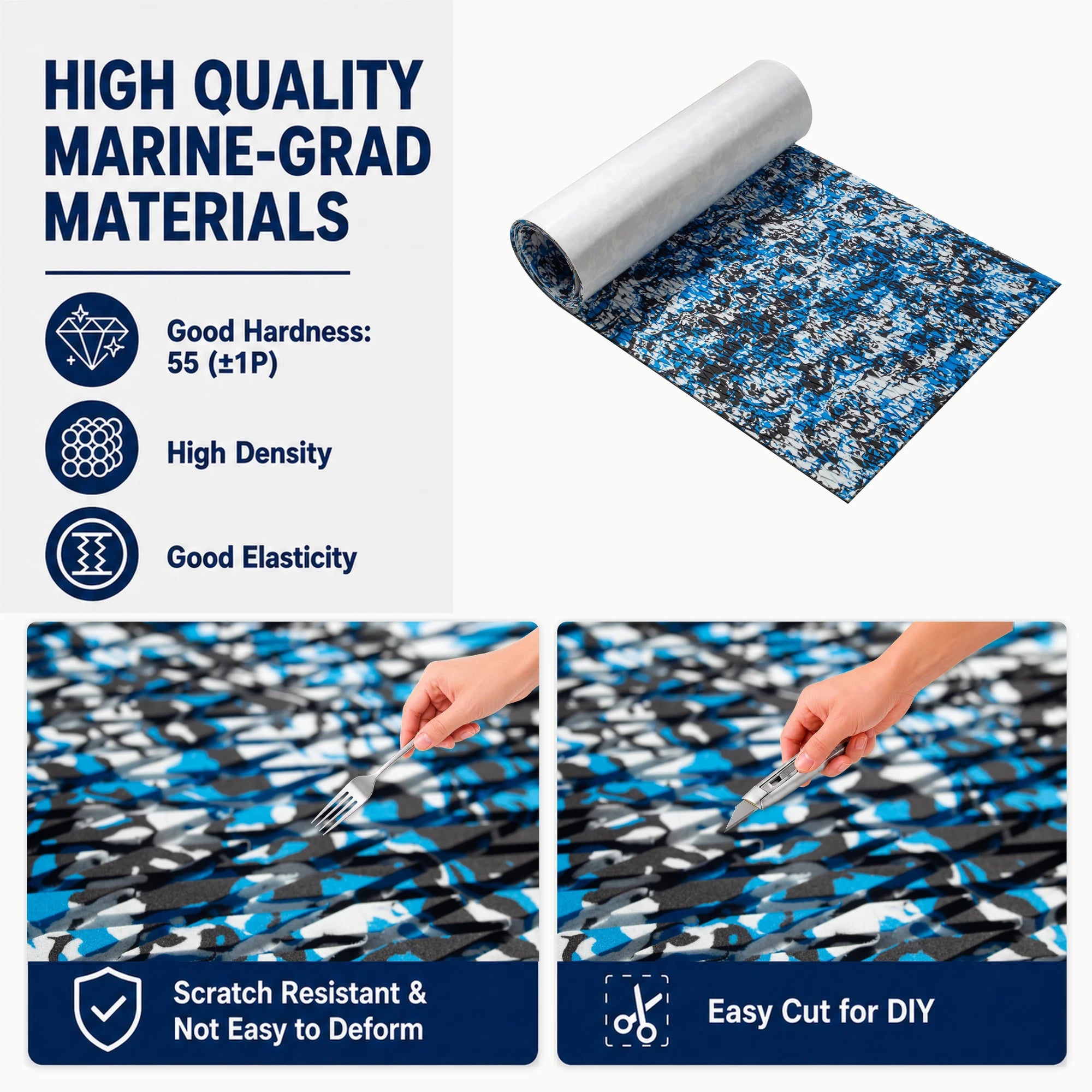 PoseidonDeck sapphire camo diamond EVA foam boat flooring sheet for pontoon and fishing boat decks #color_sapphire-camo