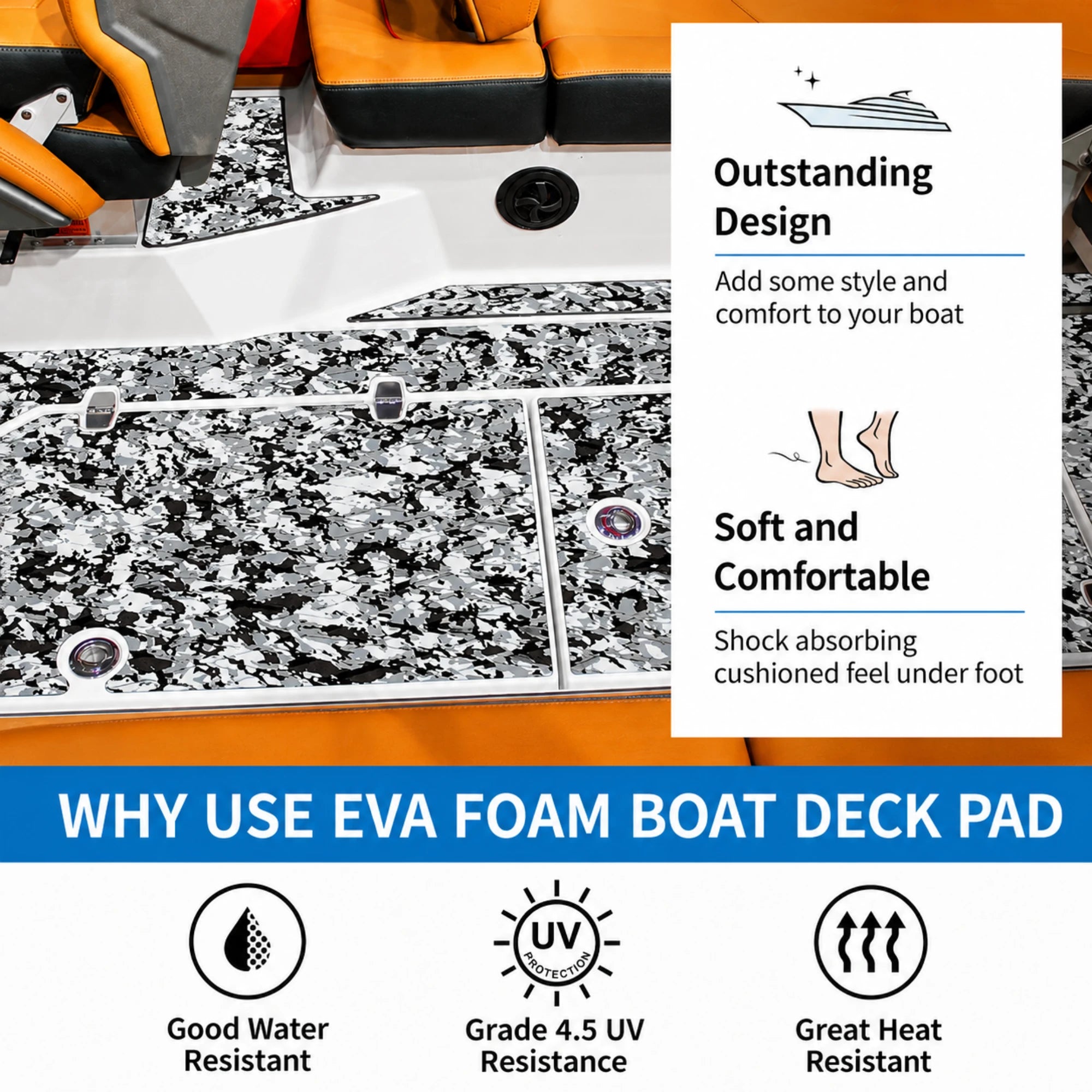 PoseidonDeck small diamond snow camo boat deck mat #color_small-diamond-snow