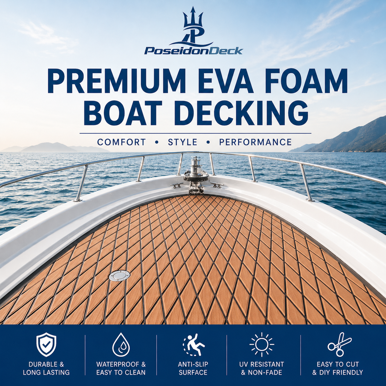 Brown black diamond EVA foam boat decking on boat deck