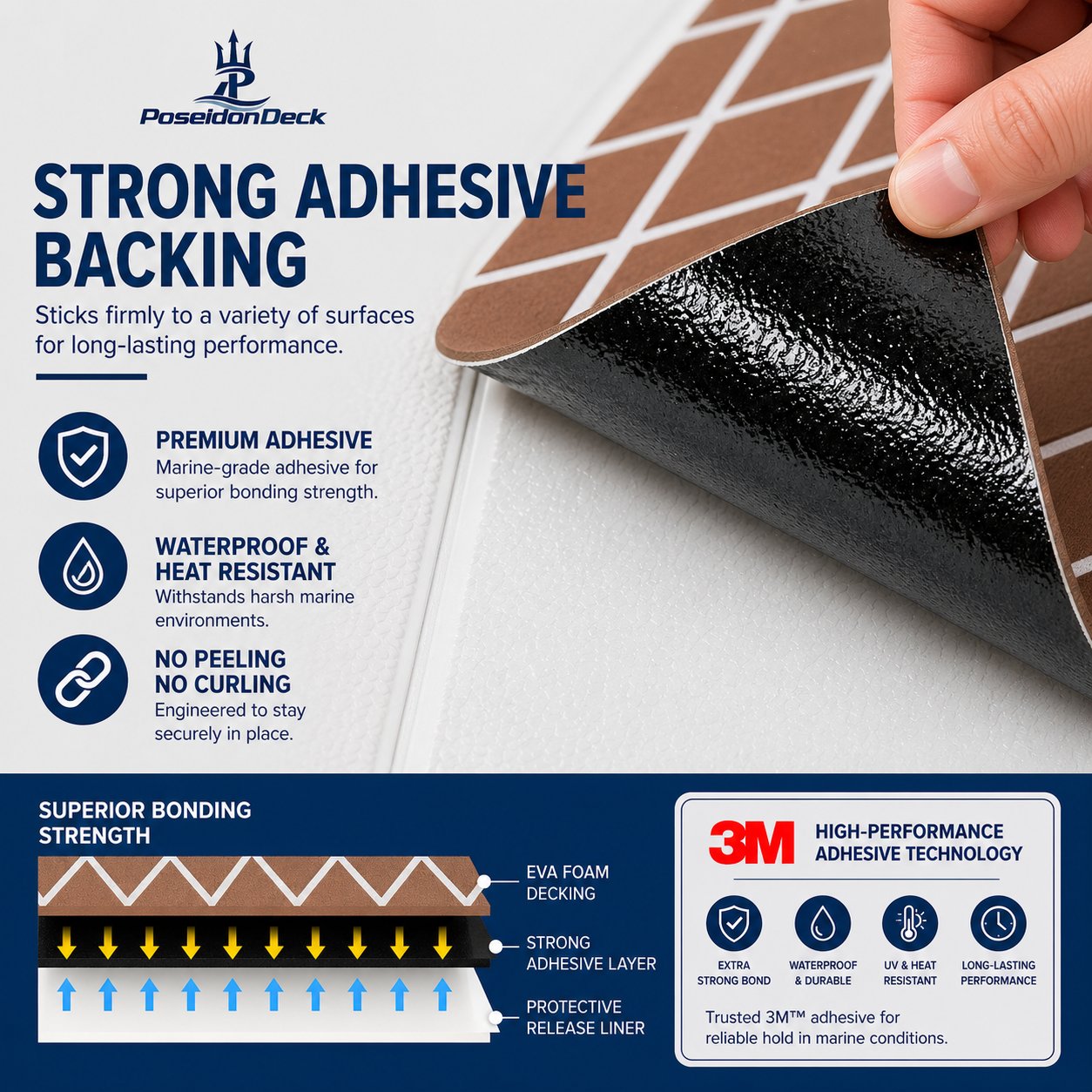 Brown white diamond EVA boat flooring adhesive backing view