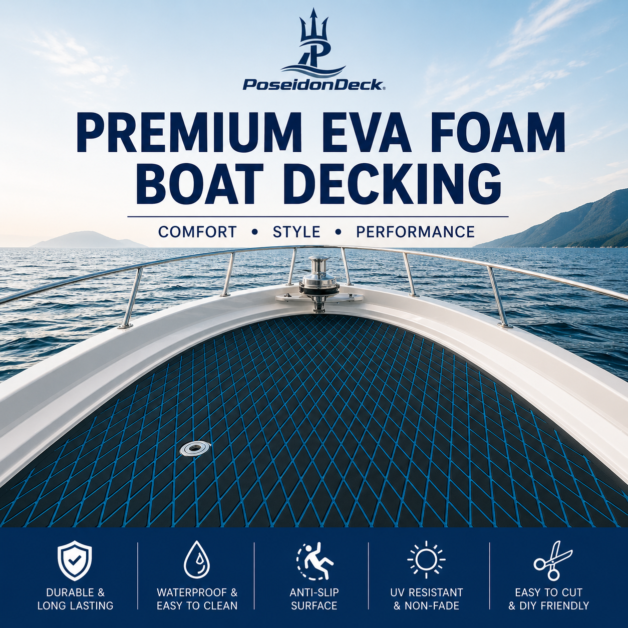 Black blue lines diamond EVA foam boat decking on boat deck