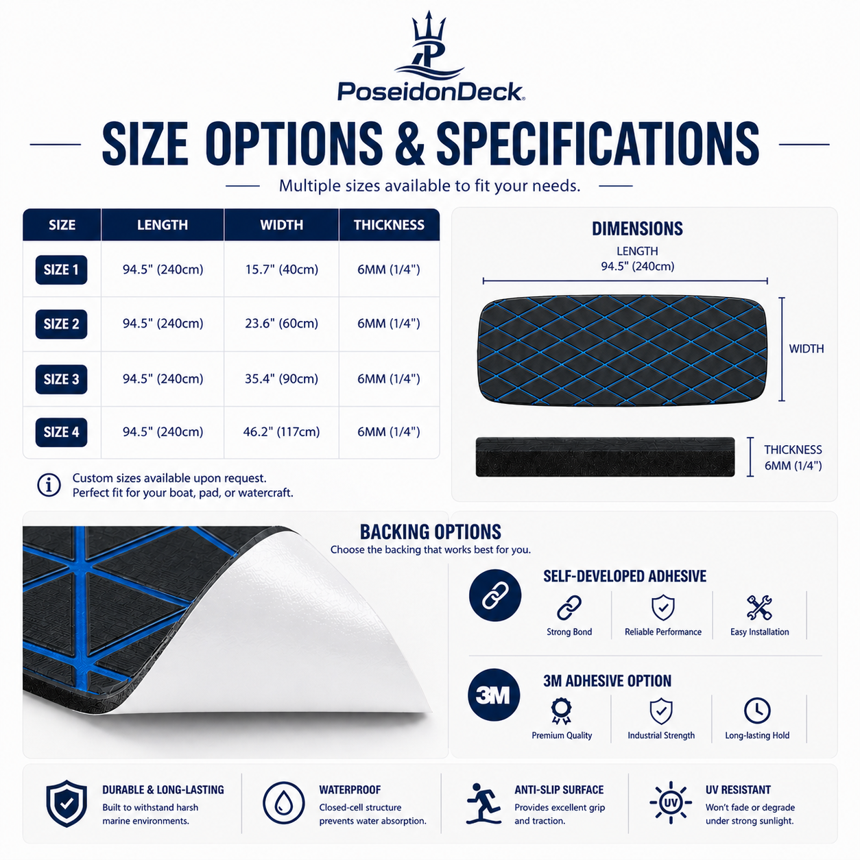 Black blue lines diamond EVA foam boat flooring size options 6mm chart