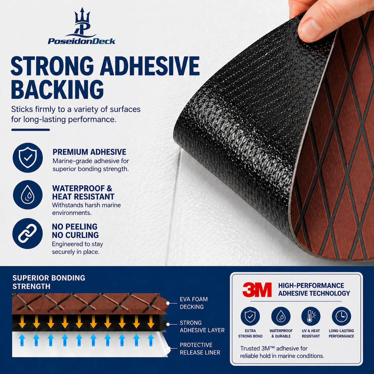 Dark brown black diamond EVA boat flooring adhesive backing view