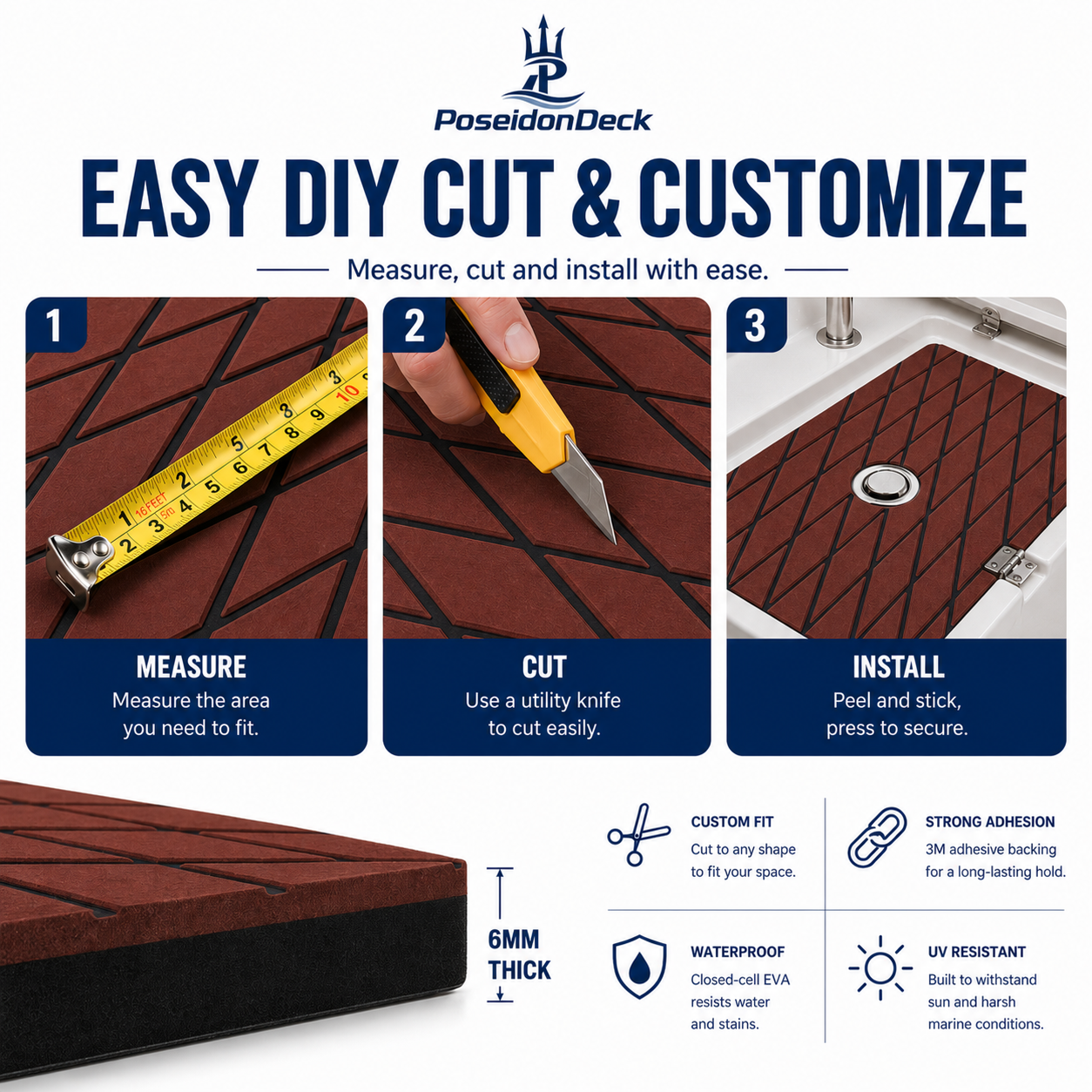 Dark brown black diamond DIY boat deck flooring cut and install guide