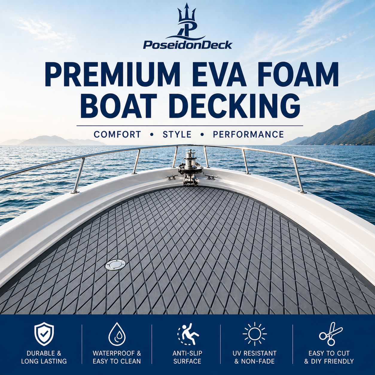 Dark gray black diamond EVA foam boat decking on boat deck