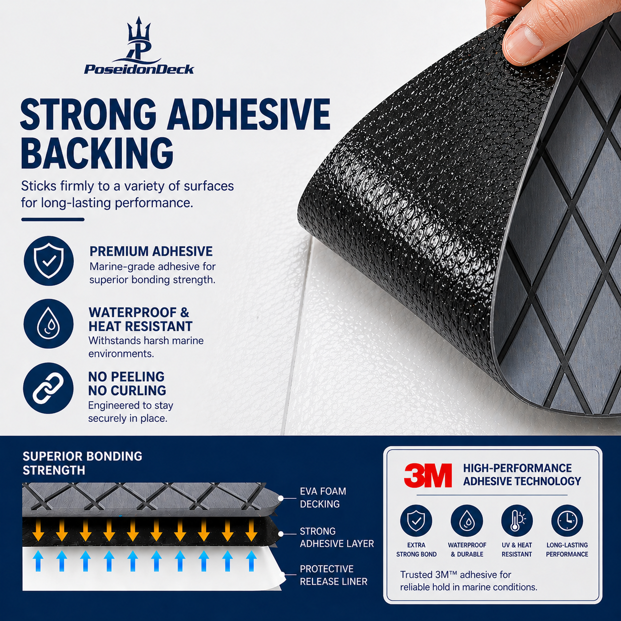 Dark gray black diamond EVA boat flooring adhesive backing view