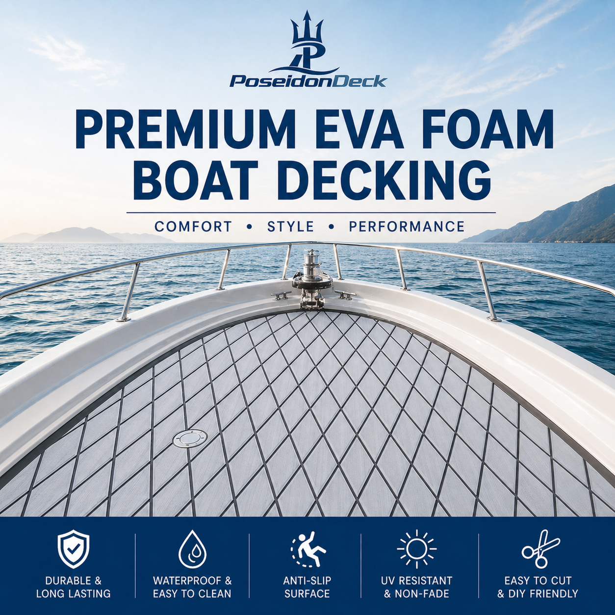 Gray black diamond EVA boat flooring 75x28 3M adhesive