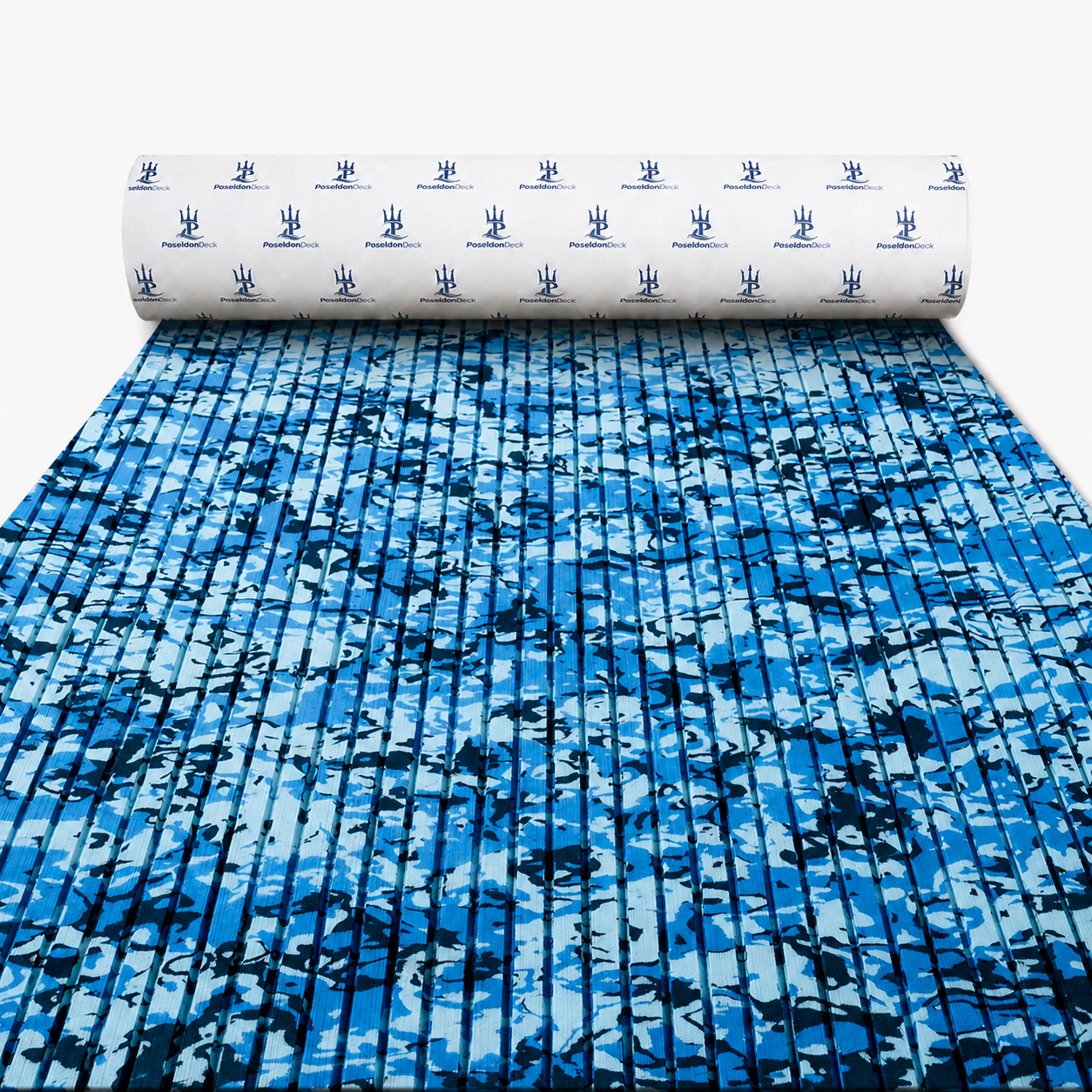 PoseidonDeck Ocean Camo grooved camo pattern EVA foam boat flooring 94.5 x 15.7 in with adhesive backing product sheet
