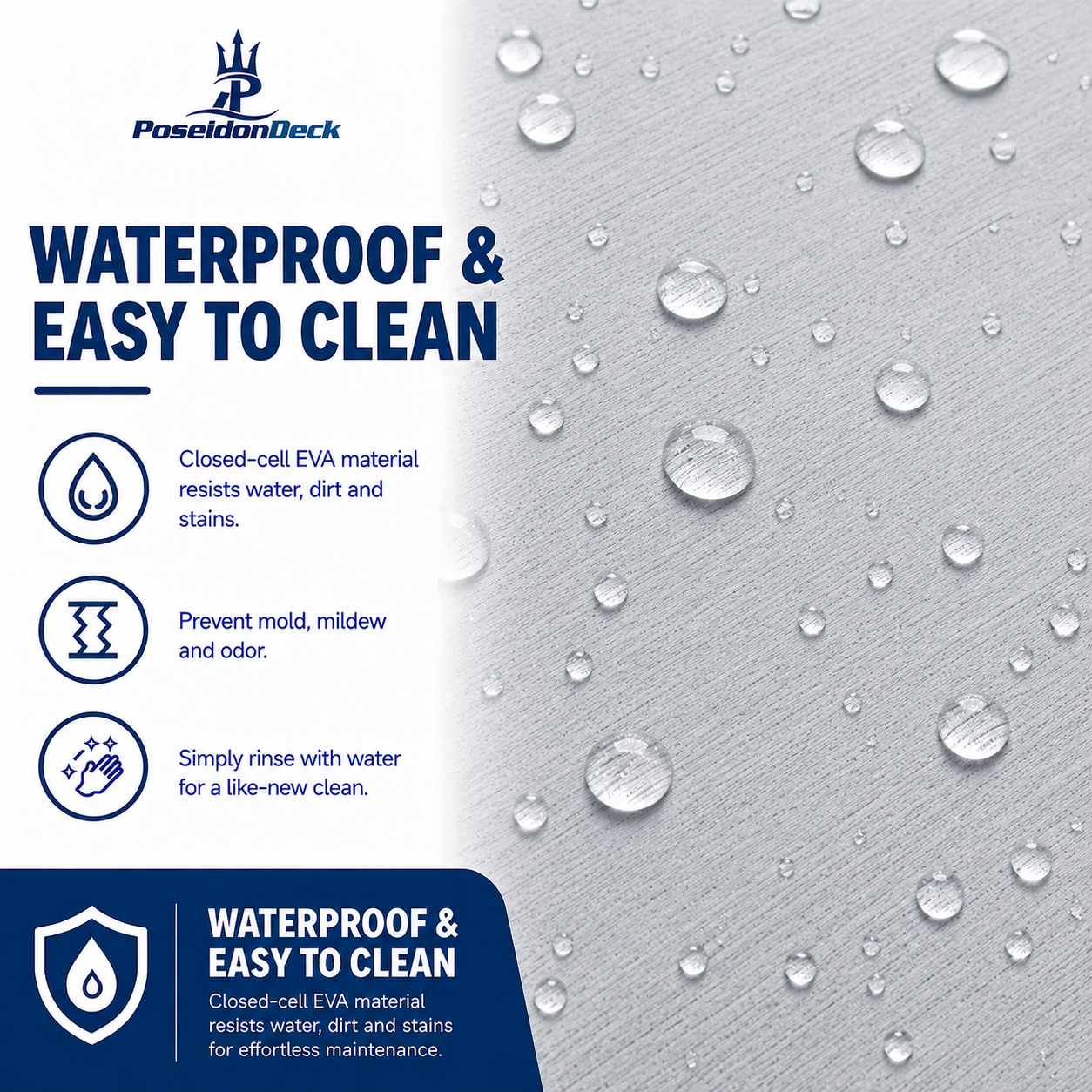 Gray solid color waterproof EVA boat flooring close-up