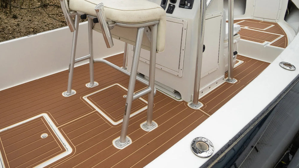 Boat deck measurements, photos and planning notes prepared for an EVA flooring quote