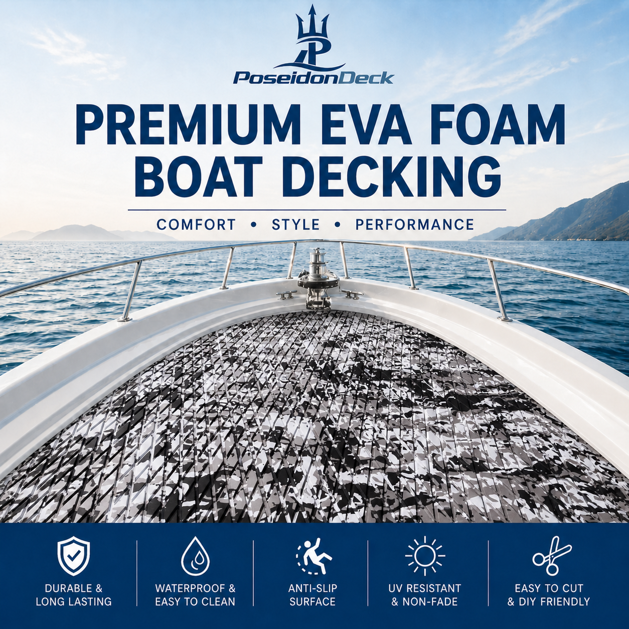 Black gray camo diamond EVA foam boat decking on boat deck