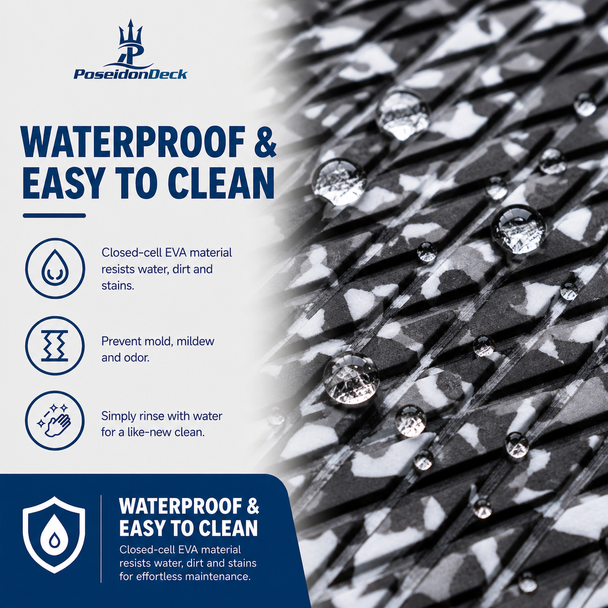 Black gray camo diamond waterproof EVA boat flooring close-up
