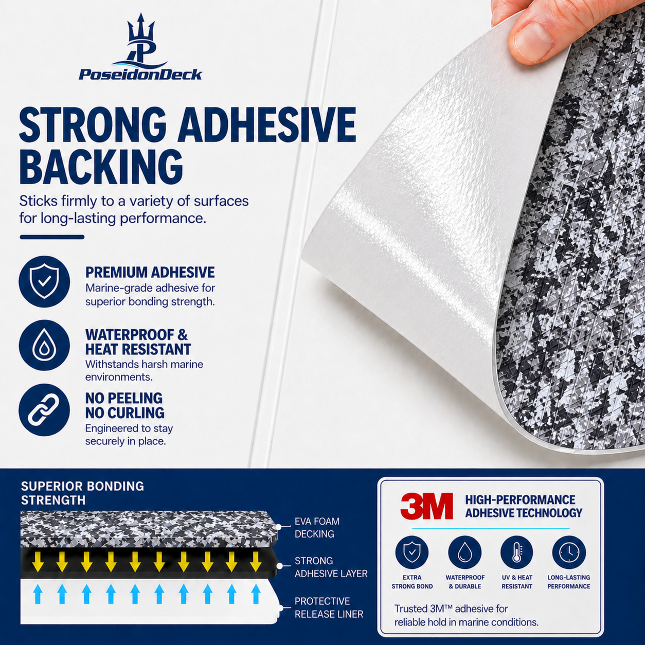 Black gray camo diamond EVA boat flooring adhesive backing view