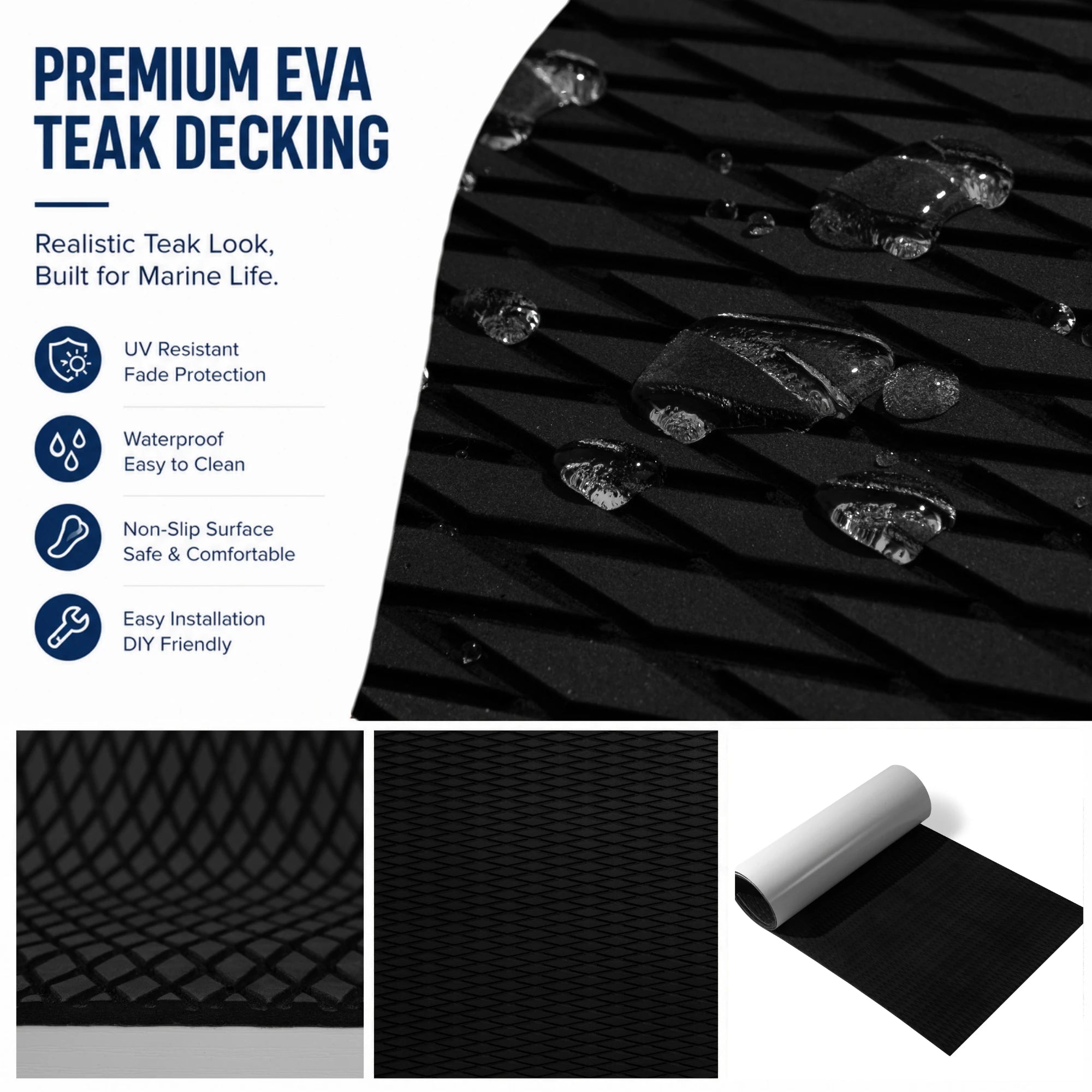PoseidonDeck black camo diamond EVA foam boat flooring with non-slip marine decking texture #color_black-camo