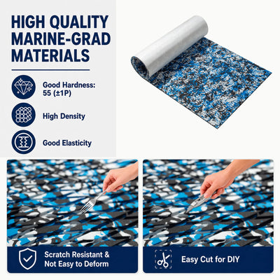 PoseidonDeck sapphire camo diamond EVA foam boat flooring sheet for pontoon and fishing boat decks #color_sapphire-camo