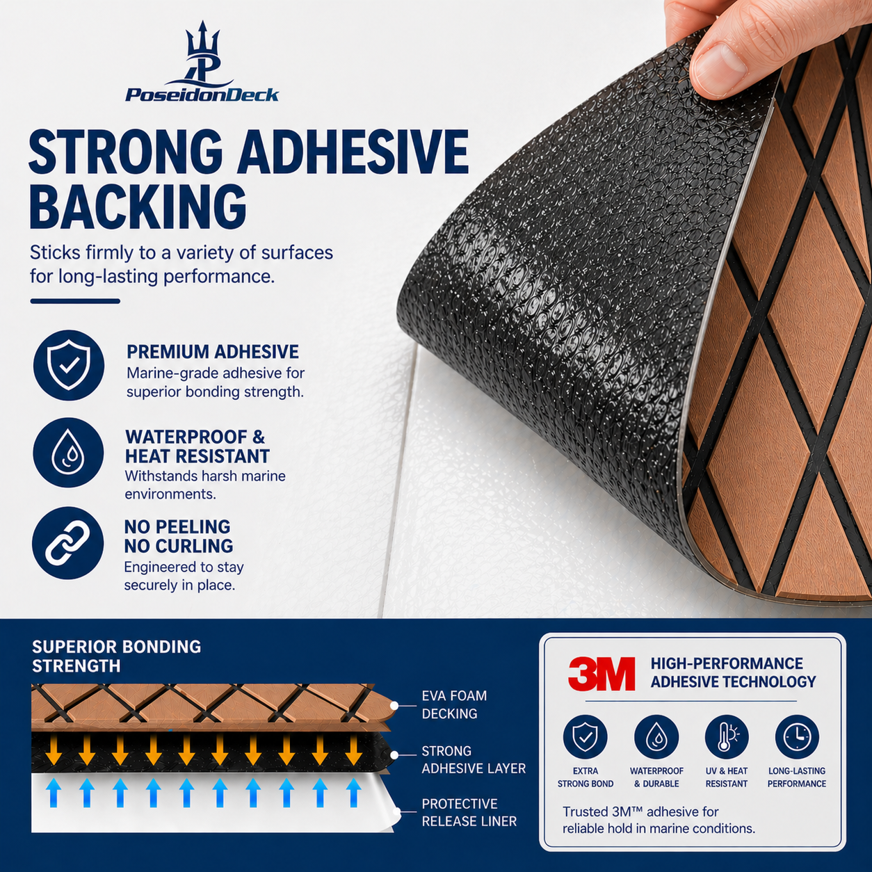Brown black diamond EVA boat flooring adhesive backing view 