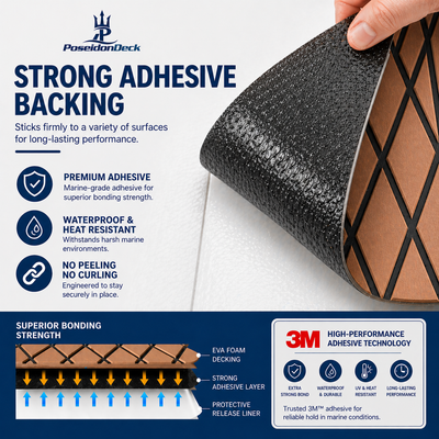 Brown black diamond EVA boat flooring adhesive backing view 