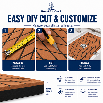 Brown black diamond DIY boat deck flooring cut and install guide 