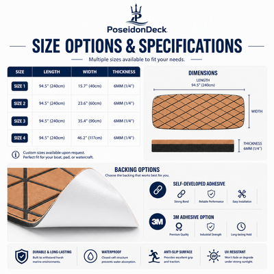 Brown black diamond EVA foam boat flooring size options 6mm chart 