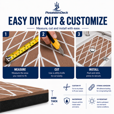Brown white diamond DIY boat deck flooring cut and install guide 