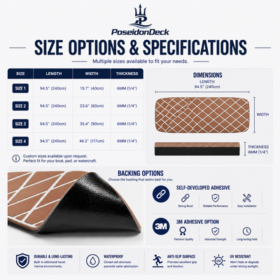 Brown white diamond EVA foam boat flooring size options 6mm chart 