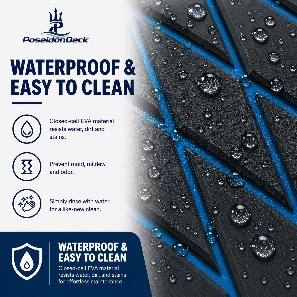 Black blue lines diamond waterproof EVA boat flooring close-up 