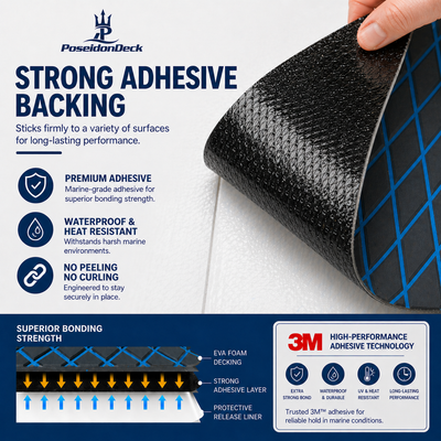 Black blue lines diamond EVA boat flooring adhesive backing view 