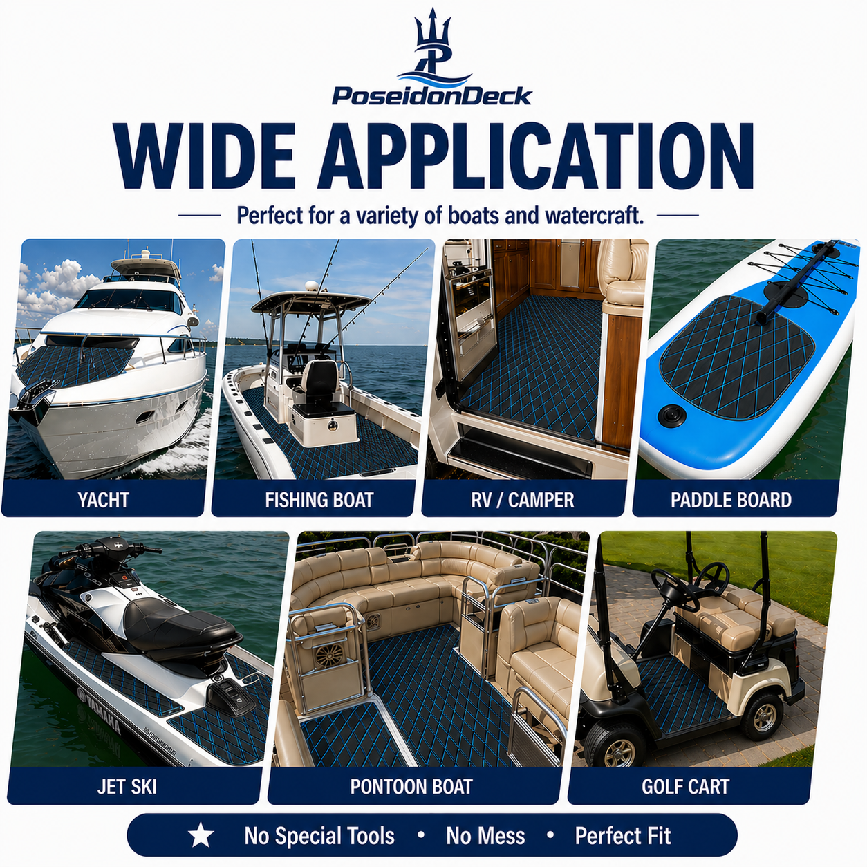 Black blue lines diamond marine deck flooring application examples 