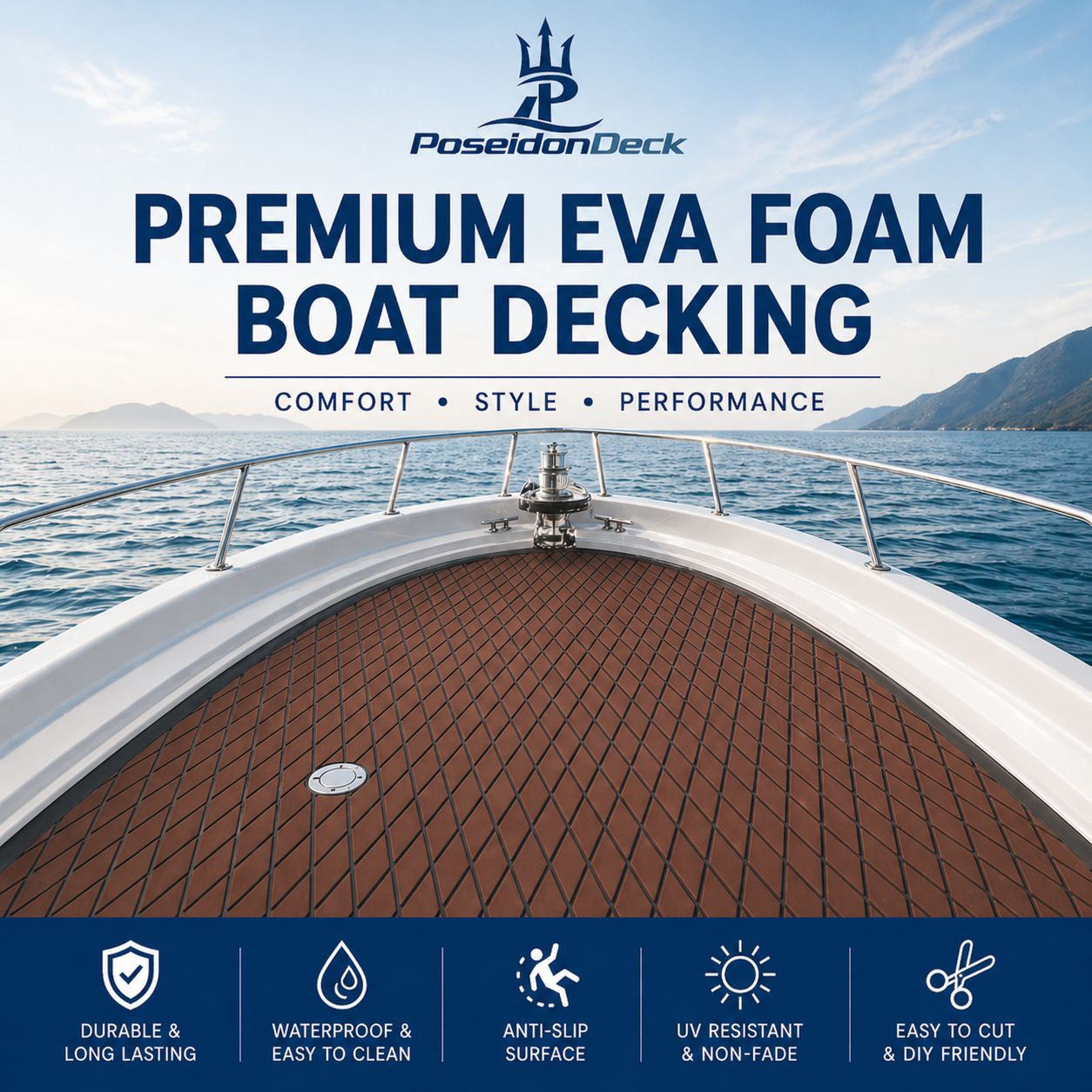 Dark brown black diamond EVA foam boat decking on boat deck 