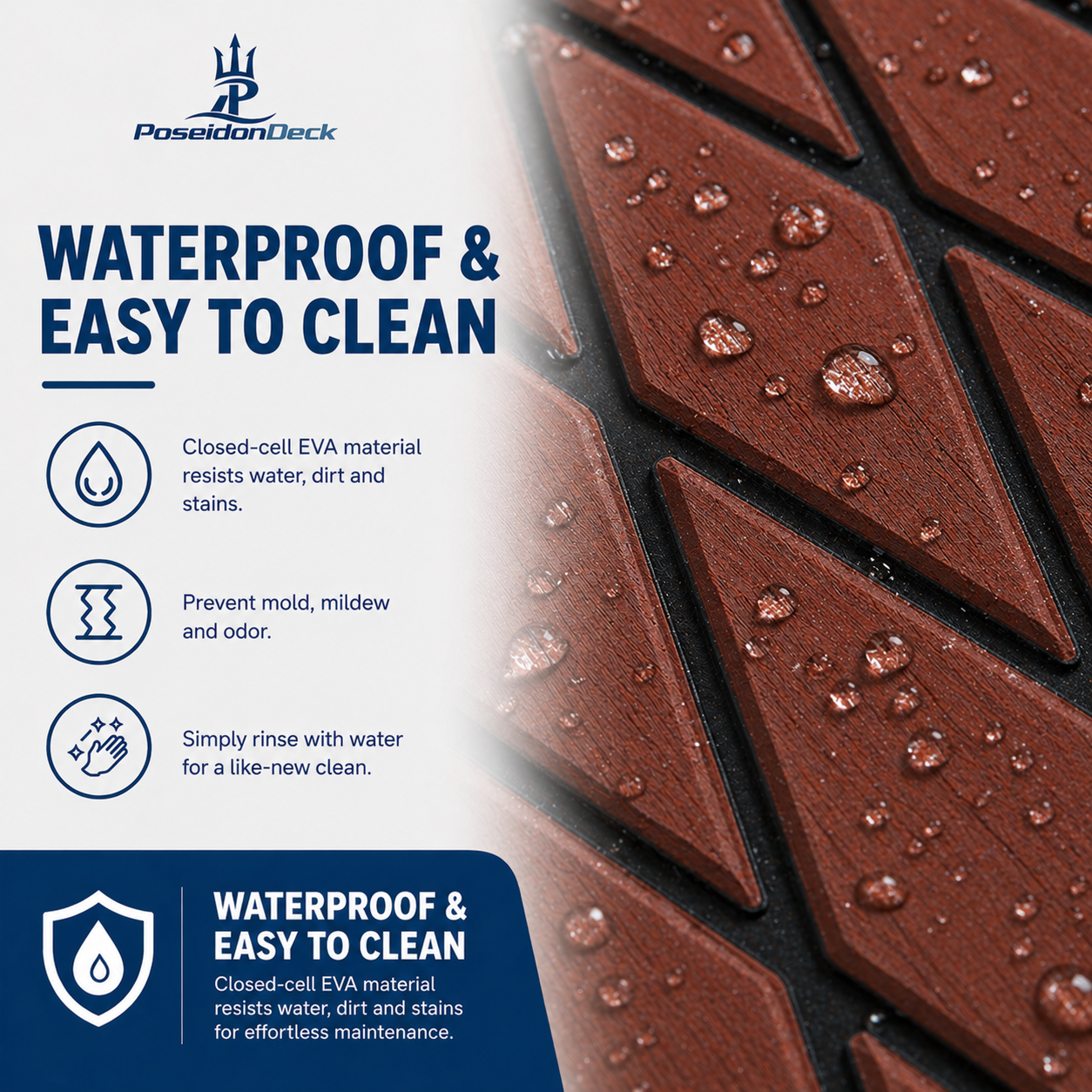 Dark brown black diamond waterproof EVA boat flooring close-up 