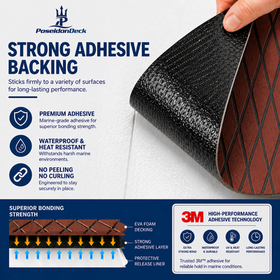 Dark brown black diamond EVA boat flooring adhesive backing view 