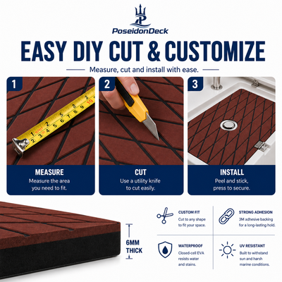 Dark brown black diamond DIY boat deck flooring cut and install guide 