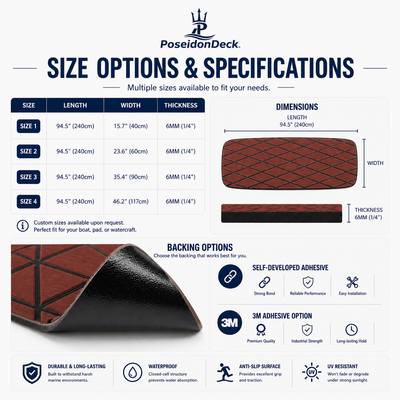 Dark brown black diamond EVA foam boat flooring size options 6mm chart 