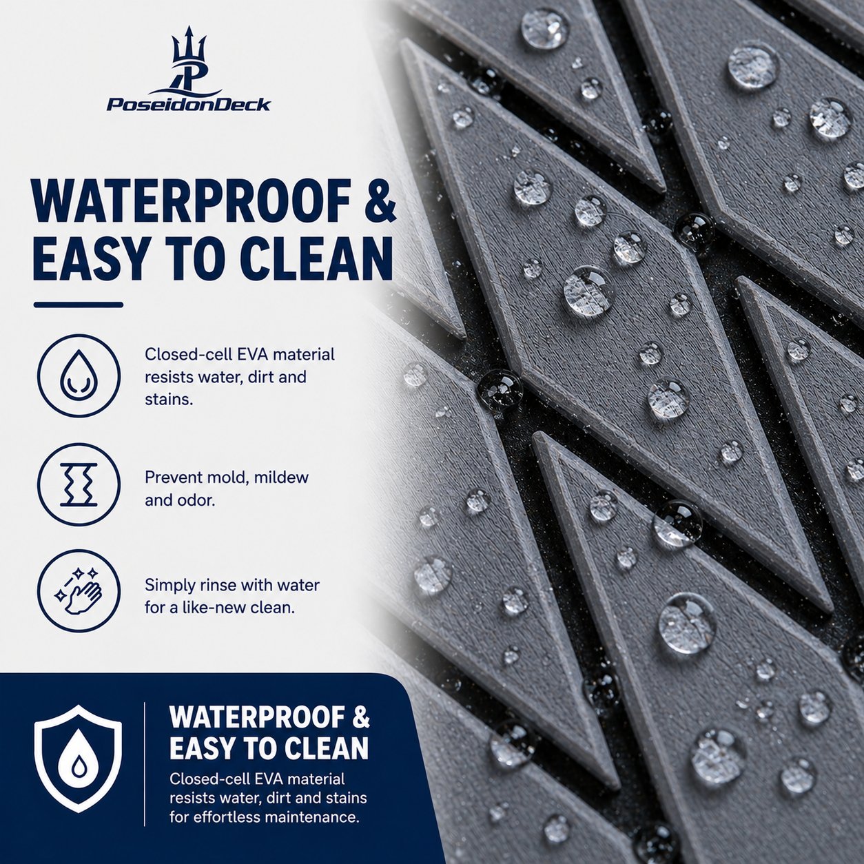 Dark gray black diamond waterproof EVA boat flooring close-up 