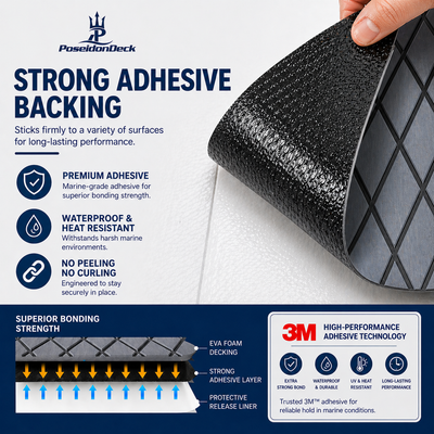Dark gray black diamond EVA boat flooring adhesive backing view 