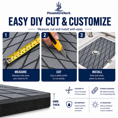 Dark gray black diamond DIY boat deck flooring cut and install guide 