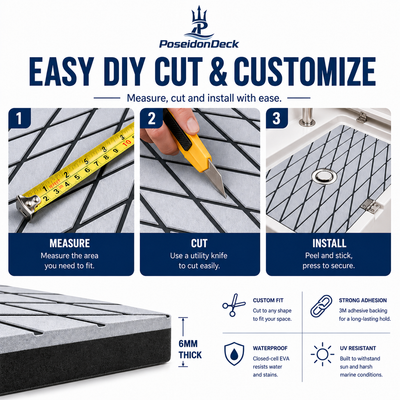 Gray black diamond EVA boat flooring 94.5x23.6 adhesive backing 