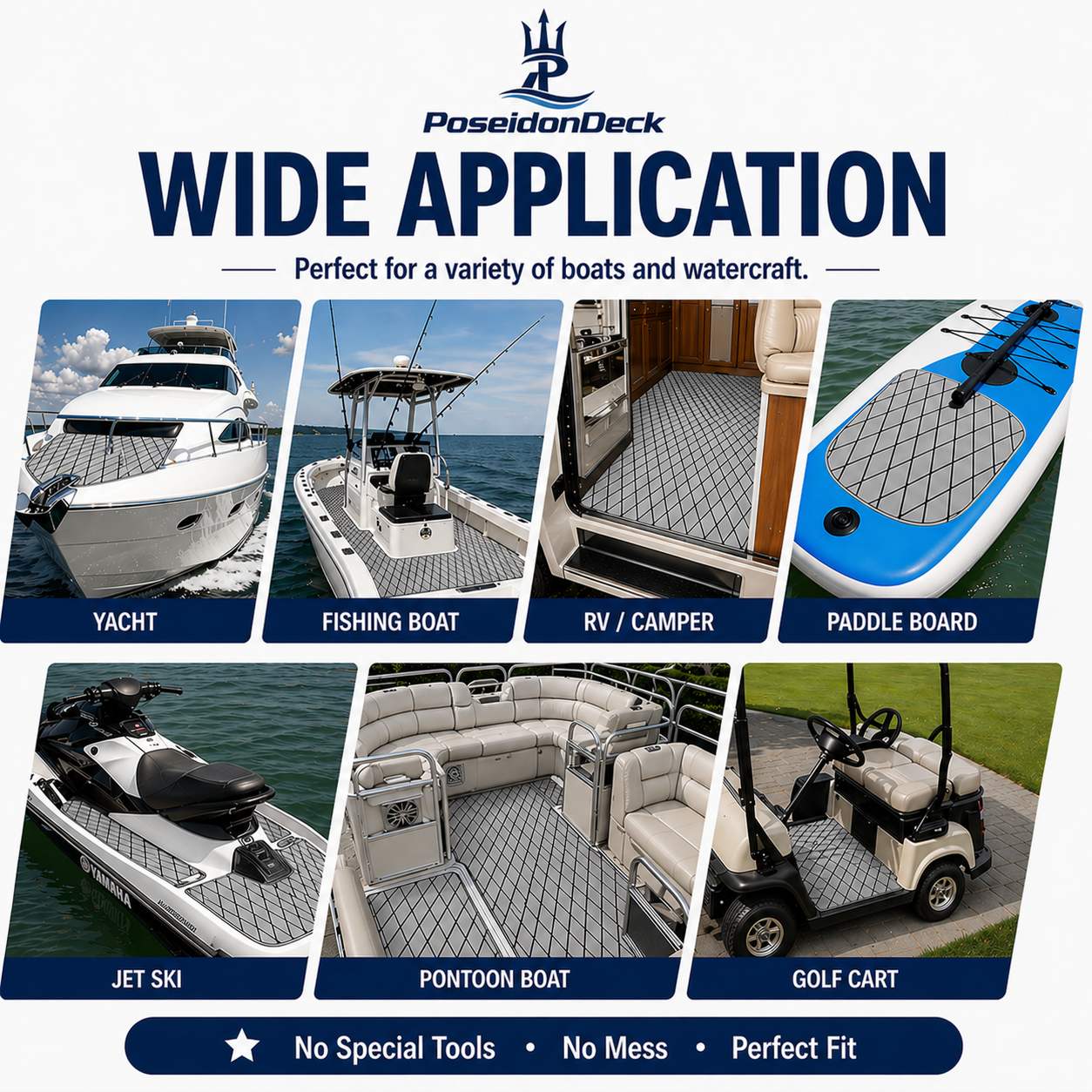 Gray black diamond EVA boat flooring 94.5x23.6 3M adhesive 