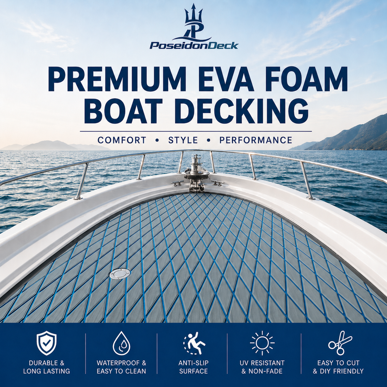 Gray blue lines diamond EVA foam boat decking on boat deck 