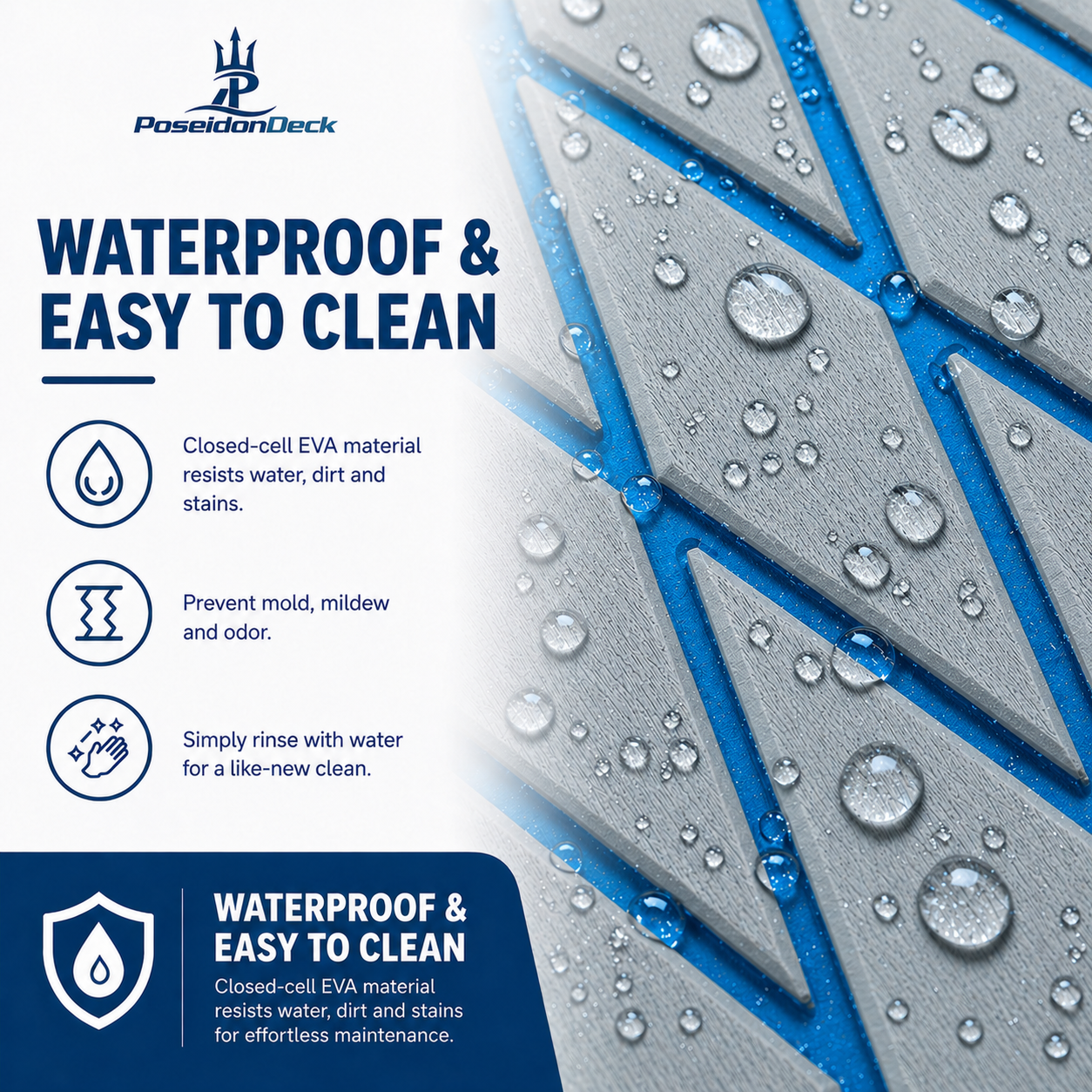 Gray blue lines diamond waterproof EVA boat flooring close-up 