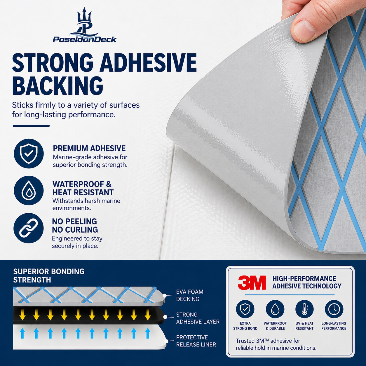 Gray blue lines diamond EVA boat flooring adhesive backing view 