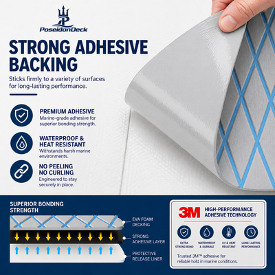 Gray blue lines diamond EVA boat flooring adhesive backing view 