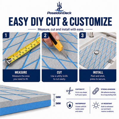 Gray blue lines diamond DIY boat deck flooring cut and install guide 