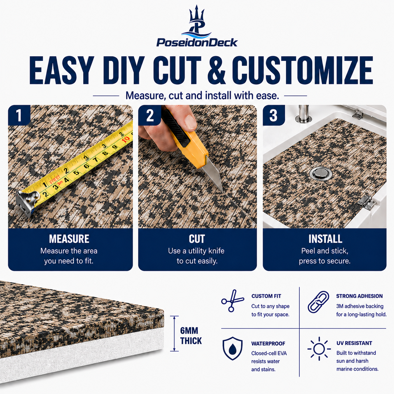 Beach camo EVA foam boat flooring DIY cut and install guide for boat decking