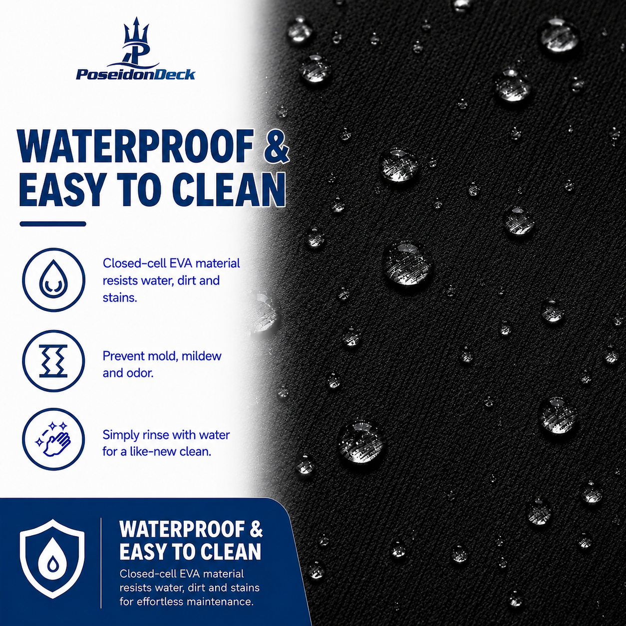 PoseidonDeck Black marine flooring EVA foam boat flooring 94.5 x 23.6 in with adhesive backing product sheet 