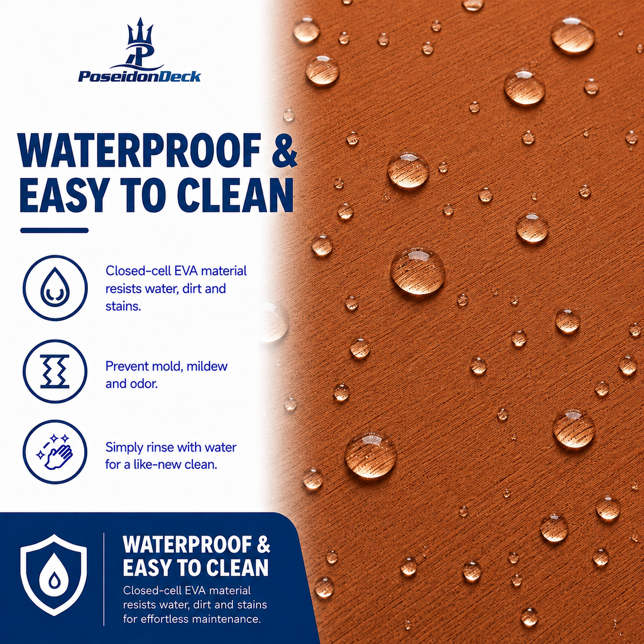 PoseidonDeck Brown marine flooring EVA foam boat flooring 94.5 x 23.6 in with adhesive backing product sheet 