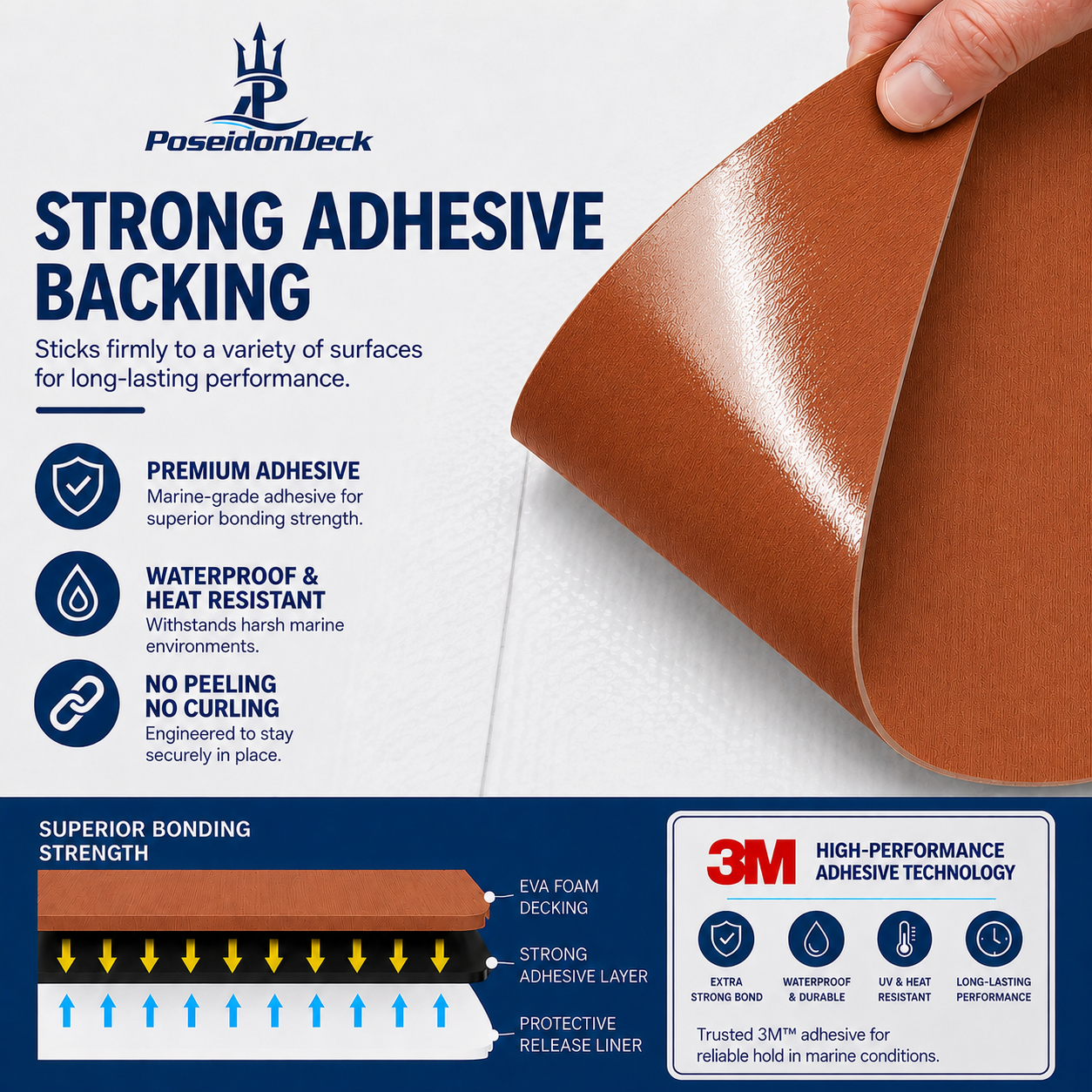 PoseidonDeck Brown marine flooring EVA foam boat flooring 94.5 x 23.6 in with 3M adhesive product sheet 